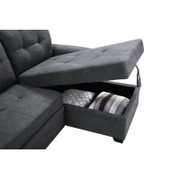 Connor Dark Gray Fabric Reversible Sectional Sleeper Sofa Chaise With Storage