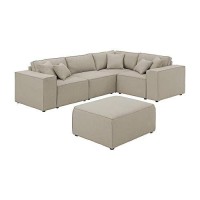 Melrose Modular Sectional Sofa With Ottoman In Beige Linen