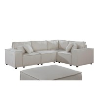 Melrose Modular Sectional Sofa With Ottoman In Beige Linen