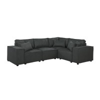 Melrose Modular Sectional Sofa With Ottoman In Dark Gray Linen