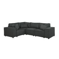 Melrose Modular Sectional Sofa With Ottoman In Dark Gray Linen