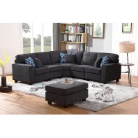 Lilola Home Jocelyn Dark Gray Woven 6Pc Modular L-Shape Sectional Sofa With Ottoman