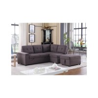 Lilola Home Katie Brown Linen Sleeper Sectional Sofa With Storage Ottoman, Storage Arm