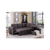 Lilola Home Katie Brown Linen Sleeper Sectional Sofa With Storage Ottoman, Storage Arm