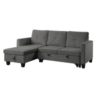 Lilola Home Nova Dark Gray Velvet Reversible Sleeper Sectional Sofa With Storage Chaise
