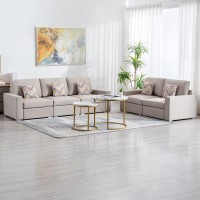 Lilola Home Nolan Beige Linen Fabric Sofa And Loveseat Living Room Set With Pillows And Interchangeable Legs