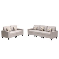 Lilola Home Nolan Beige Linen Fabric Sofa And Loveseat Living Room Set With Pillows And Interchangeable Legs