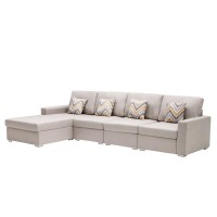 Lilola Home Nolan Beige Linen Fabric 4Pc Reversible Sectional Sofa Chaise With Pillows And Interchangeable Legs