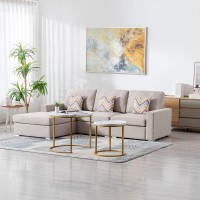 Lilola Home Nolan Beige Linen Fabric 3Pc Reversible Sectional Sofa Chaise With Pillows And Interchangeable Legs