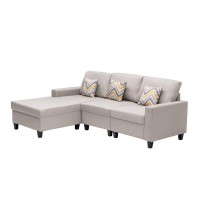 Lilola Home Nolan Beige Linen Fabric 3Pc Reversible Sectional Sofa Chaise With Pillows And Interchangeable Legs