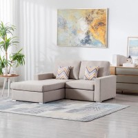 Lilola Home Nolan Beige Linen Fabric 2-Seater Reversible Sofa Chaise With Pillows And Interchangeable Legs