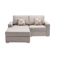 Lilola Home Nolan Beige Linen Fabric 2-Seater Reversible Sofa Chaise With Pillows And Interchangeable Legs