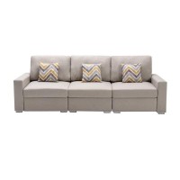 Lilola Home Nolan Beige Linen Fabric Sofa With Pillows And Interchangeable Legs