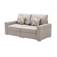 Lilola Home Nolan Beige Linen Fabric Loveseat With Pillows And Interchangeable Legs