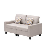 Lilola Home Nolan Beige Linen Fabric Loveseat With Pillows And Interchangeable Legs