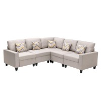 Lilola Home Nolan Beige Linen Fabric 5Pc Reversible Sectional Sofa With Pillows And Interchangeable Legs