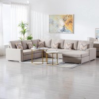 Lilola Home Nolan Beige Linen Fabric 6Pc Reversible Chaise Sectional Sofa With Pillows And Interchangeable Legs