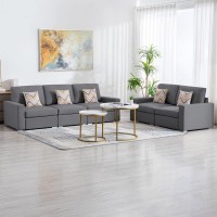 Lilola Home Nolan Gray Linen Fabric Sofa And Loveseat Living Room Set With Pillows And Interchangeable Legs