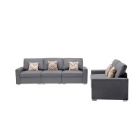 Lilola Home Nolan Gray Linen Fabric Sofa And Loveseat Living Room Set With Pillows And Interchangeable Legs