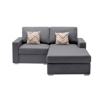 Lilola Home Nolan Gray Linen Fabric 2-Seater Reversible Sofa Chaise With Pillows And Interchangeable Legs