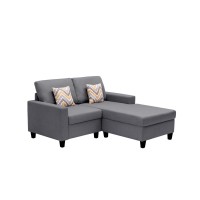 Lilola Home Nolan Gray Linen Fabric 2-Seater Reversible Sofa Chaise With Pillows And Interchangeable Legs