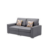 Lilola Home Nolan Gray Linen Fabric Loveseat With Pillows And Interchangeable Legs