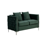 Lilola Home Bayberry Green Velvet Loveseat With 2 Pillows