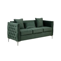 Lilola Home Bayberry Green Velvet Sofa With 3 Pillows