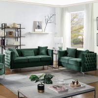 Lilola Home Bayberry Green Velvet Sofa Loveseat Living Room Set