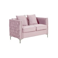 Bayberry Pink Velvet Loveseat With 2 Pillows
