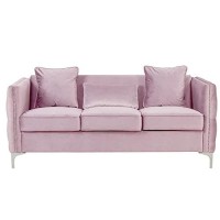 Lilola Home Bayberry Pink Velvet Sofa With 3 Pillows