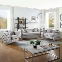 Lilola Home Bayberry Gray Velvet Sofa Loveseat Chair Living Room Set