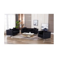 Lilola Home Lorreto Black Velvet Fabric Sofa Loveseat Chair Living Room Set