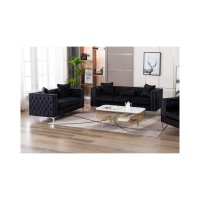 Lilola Home Lorreto Black Velvet Fabric Sofa Loveseat Living Room Set