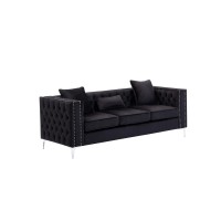 Lilola Home Lorreto Black Velvet Fabric Sofa Loveseat Chair Living Room Set