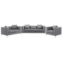 Lilola Home Lorreto Gray Velvet Fabric Sofa Loveseat Chair Living Room Set