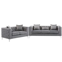 Lilola Home Lorreto Gray Velvet Fabric Sofa Loveseat Living Room Set