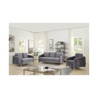 Lilola Home Hathaway Gray Velvet Fabric Sofa Loveseat Chair Living Room Set