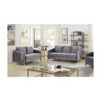 Lilola Home Hathaway Gray Velvet Fabric Sofa Loveseat Living Room Set
