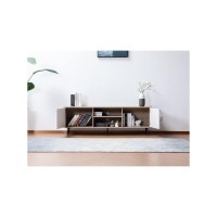 Lilola Home Aurora Light Brown Wood Finish Tv Stand With 2 White Cabinets And Modular Shelves