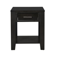 Lilola Home Bruno Ash Gray Wooden End Table With Tempered Glass Top And Drawer