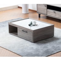 Lilola Home Apollo Gray Oak Finish Coffee Table With Faux Marble Finish Top With Drawer