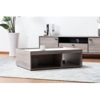 Lilola Home Apollo Gray Oak Finish Coffee Table With Faux Marble Finish Top With Drawer