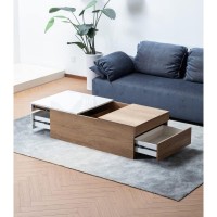 Lilola Home Arlo Light Brown Wood Finish Coffee Table With Hidden Compartments And 2 Drawers