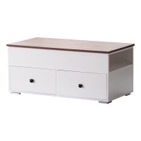 Lilola Home Luna White Coffee Table With Brown Walnut Finish Lift Top, 2 Drawers, And 2 Shelves