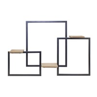 Iron And Wood Squares Wall Shelf