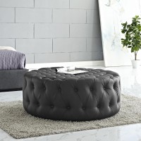 Amour Upholstered Vinyl Ottoman - Black