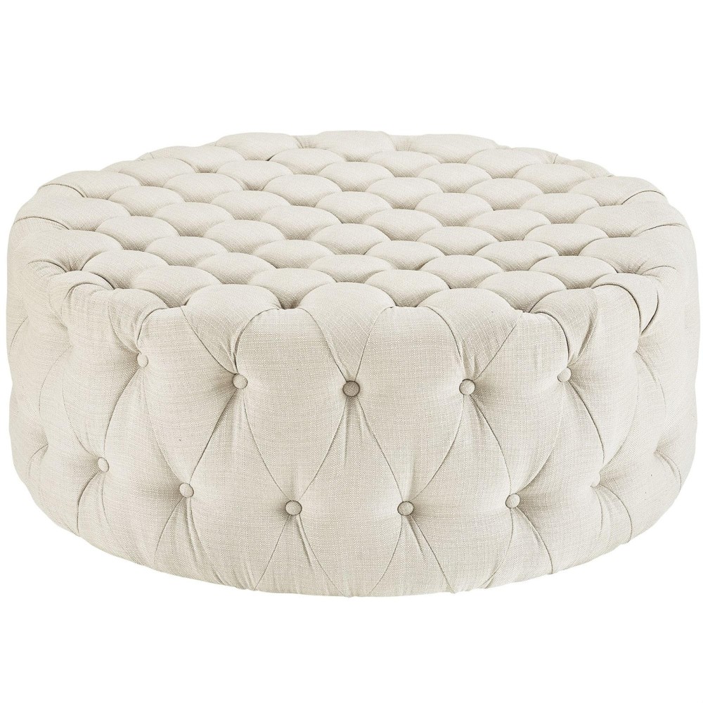 Amour Upholstered Fabric Ottoman - Beige