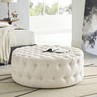 Amour Upholstered Fabric Ottoman - Beige
