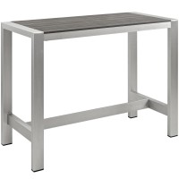 Shore Outdoor Patio Aluminum Rectangle Bar Table - Silver Gray